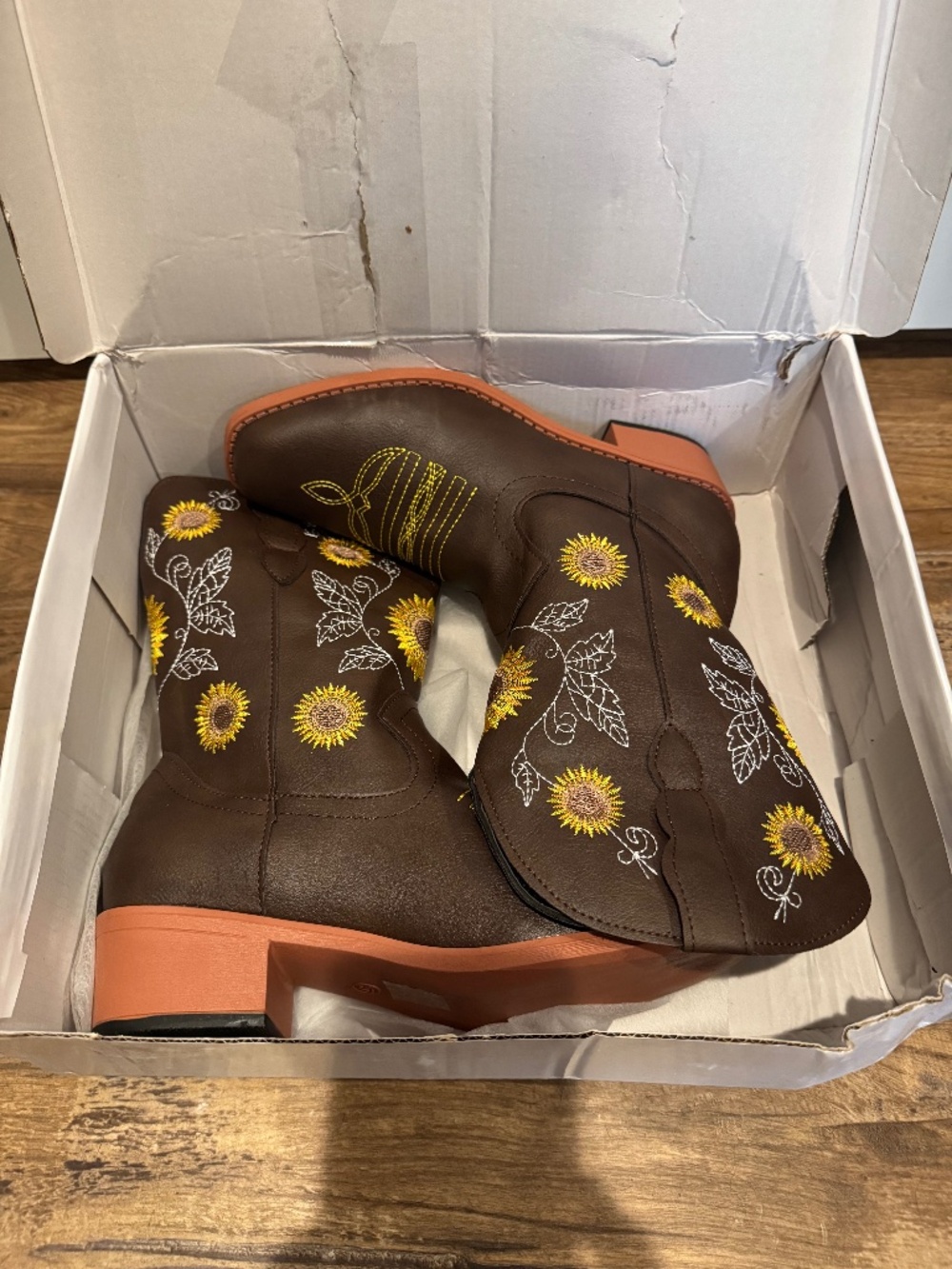 Womens Sunflower Embroidered Cowboy Boots